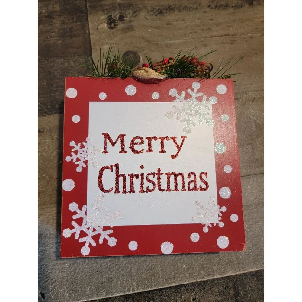 Wooden‎ Merry Xmas mistletoe snowflake glitter xmas decor